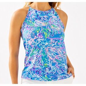 Lilly Pulitzer Under the Sea Tank Top Coastal Resort Tropical Medium Swing Flowy